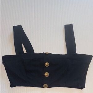 ZARA BLACK RIBBED MIDRIFF TOP SIDE ZIPPER SIZE SMALL/MEDIUM  4 GOLD BUTTONS